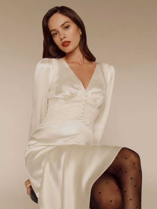 Reformation Dresses & Skirts - Reformation Ivory Satin V-Neck Bridal Dress